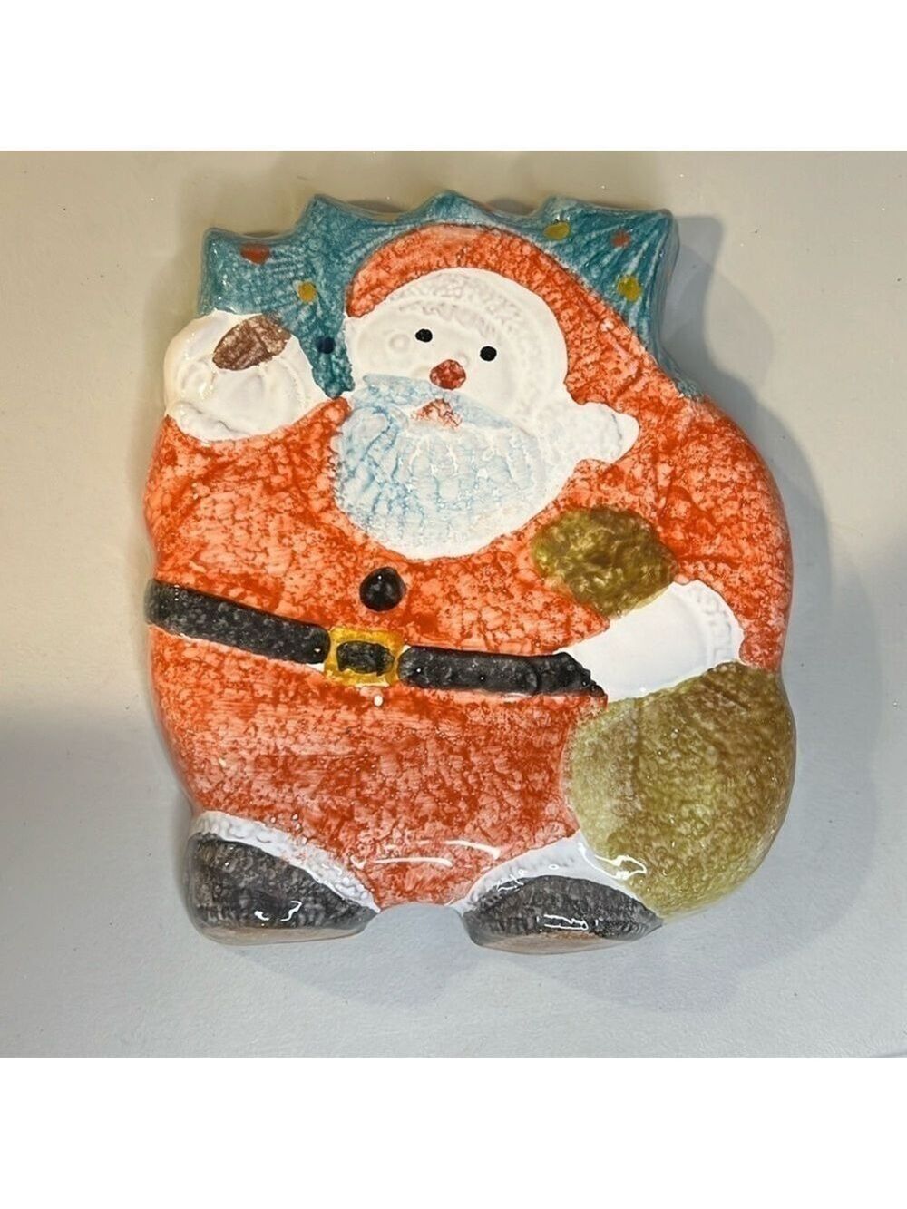 Vintage Made in Italy Hand Painted Santa Wall Hanging